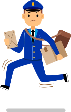 Postman running with delivery letters Illustration