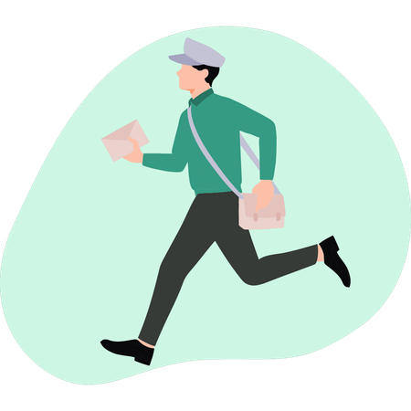 Postman running with letter  Illustration
