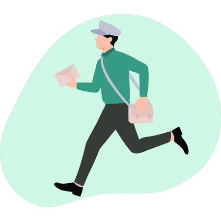 Postman running with letter  Illustration