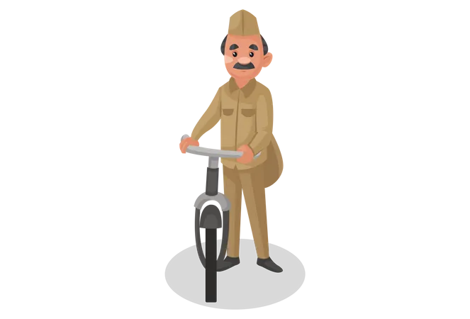 Postman standing with bicycle  イラスト