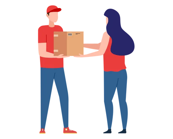 Postman with parcel order from home Illustration