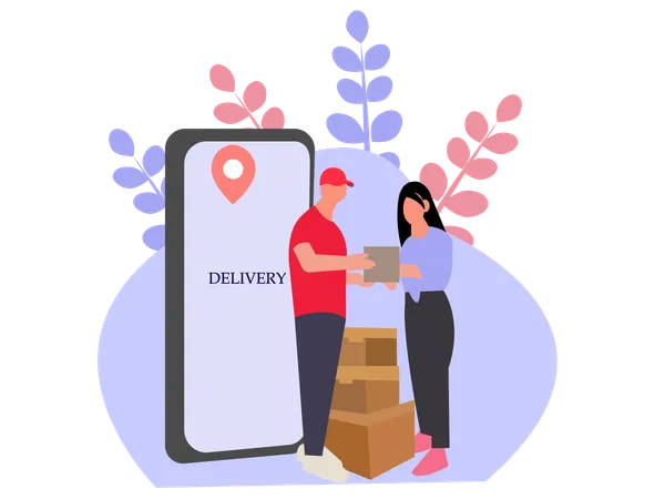 Postman with parcel order from home delivery  Illustration