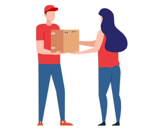 Postman with parcel order from home  Illustration