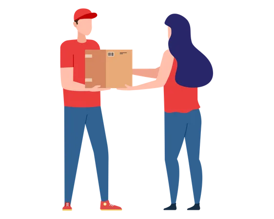 Postman with parcel order from home  Illustration