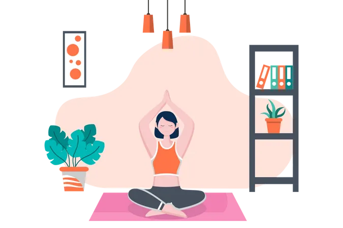 Las Practicas De Yoga O Meditacion Tienen Como Objetivo Obtener Beneficios Para La Salud Del Cuerpo Para Controlar Los Pensamientos Las Emociones La Iniciacion Y La Busqueda De Ideas Ilustracion De Vector De Diseno Plano Ilustración