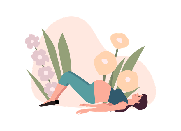Postura de yoga prenatal acostada  Ilustración