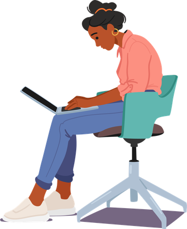 Postura incorrecta mientras trabaja en la computadora portátil  Ilustración