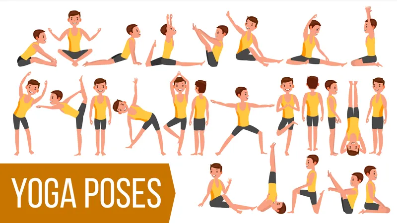 Posturas del hombre de yoga  Ilustración