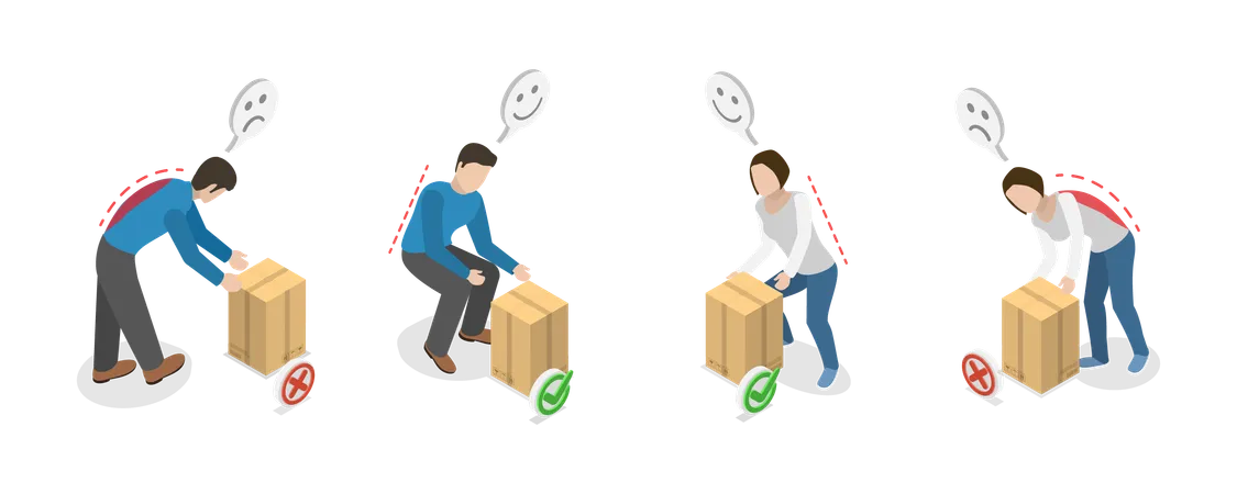 3 D Isometric Flat Vector Illustration Of Posture While Weight Lifting Correct And Incorrect Human Poses Illustration