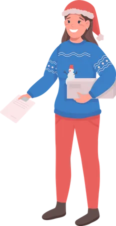 Postwoman doing Christmas delivery Illustration
