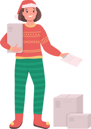 Postwoman doing Christmas delivery  Illustration