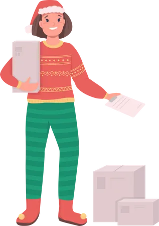 Postwoman doing Christmas delivery  Illustration