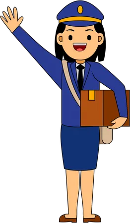 Postwoman waving hand  Illustration