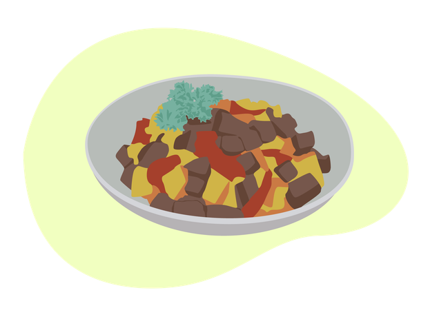 Potato Sambal With Chicken Liver and Gizzard  Illustration