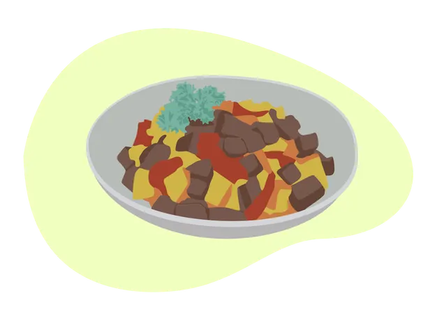 Potato Sambal With Chicken Liver and Gizzard  Illustration