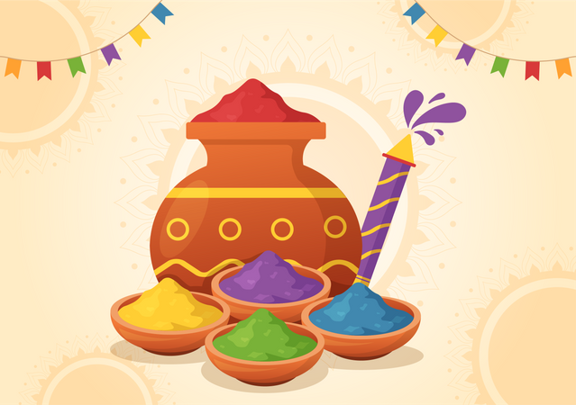 Pote de cores do festival Holi  Ilustração
