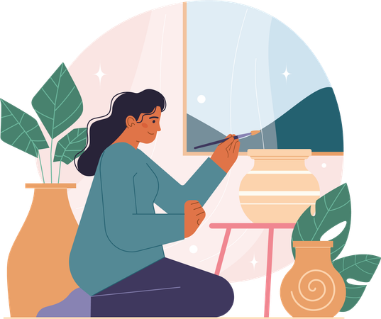 Pote de pintura de menina  Ilustração