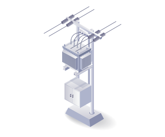 Poteau de ligne électrique avec transformateur  Illustration