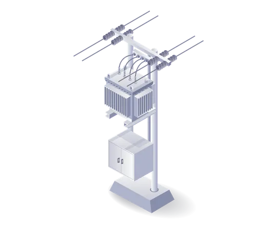 Poteau de ligne électrique avec transformateur  Illustration