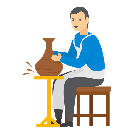 Artisan potier façonnant l'argile en vase  Illustration