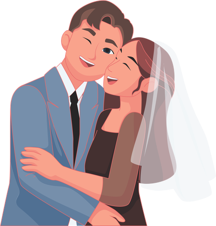 Potrait blue-black bride and groom  Illustration