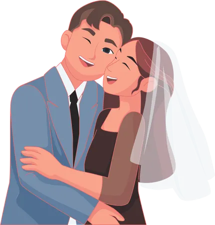 Potrait blue-black bride and groom  Illustration