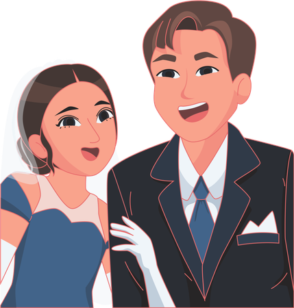 Potrait blue bride and groom  Illustration