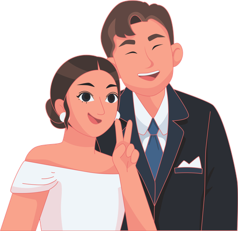 Potrait smile bride and groom  Illustration