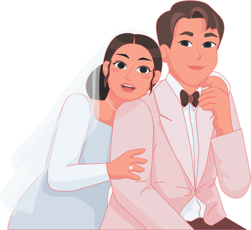 Potrait soft pink bride and groom  Illustration