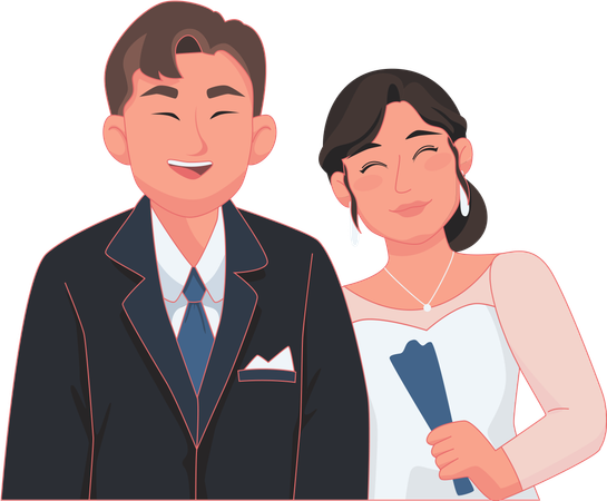 Potrait walking bride and groom  Illustration