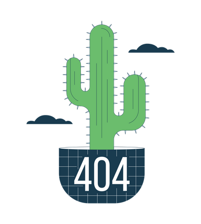 Potted cactus plant in clouds 404 flash message  イラスト