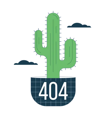 Potted cactus plant in clouds 404 flash message  イラスト