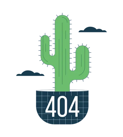 Potted cactus plant in clouds 404 flash message  Illustration