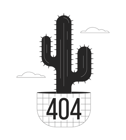 Potted cactus plant in clouds 404 flash message  Illustration