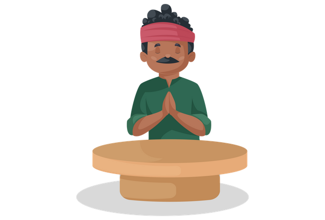 Potter is sitting with greet hands in front of a wheel  Illustration