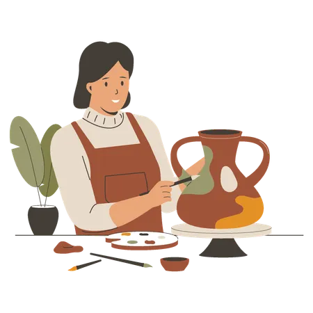 People Potter Makes A Ceramic Pot Illustration