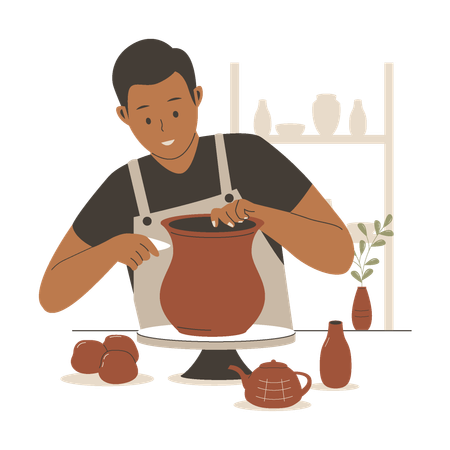 Potter makes a ceramic pot  Illustration