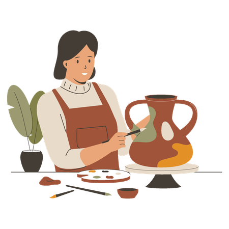 Potter makes a ceramic pot  Illustration