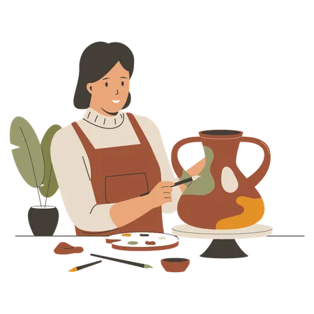 Potter makes a ceramic pot  Illustration