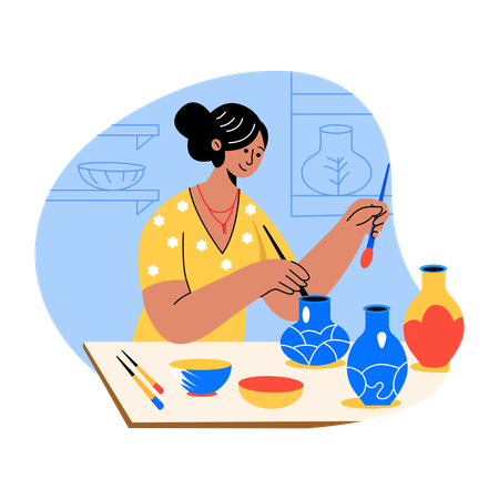 Potter makes ceramic pot  Illustration