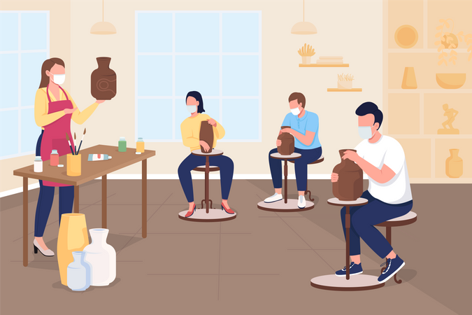 Pottery class during pandemic  일러스트레이션