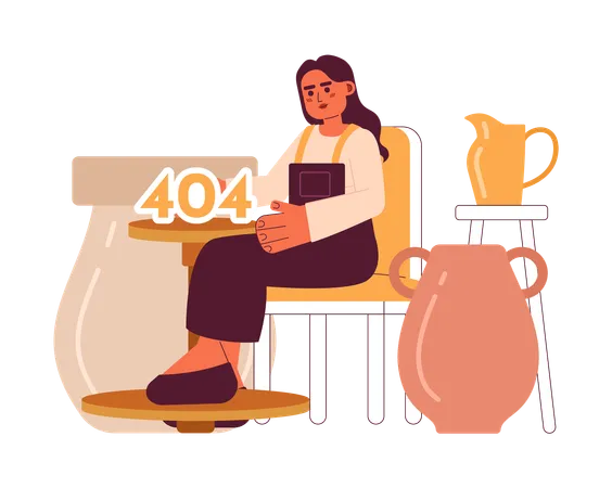 Pottery Class Error 404 Flash Message Indian Woman Near Pottery Wheel Empty State Ui Design Page Not Found Popup Cartoon Image Vector Flat Illustration Concept On White Background Illustration
