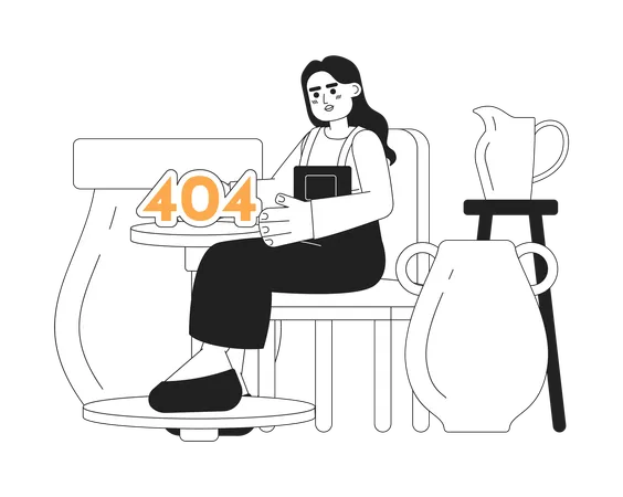 Pottery Class Black White Error 404 Flash Message Indian Woman Near Pottery Wheel Monochrome Empty State Ui Design Page Not Found Popup Cartoon Image Vector Flat Outline Illustration Concept Illustration