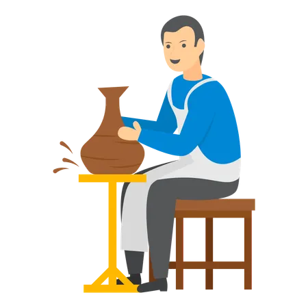 Pottery craftsman Shaping Clay into vase  Illustration