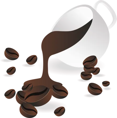 Pouring coffee on beans  Illustration