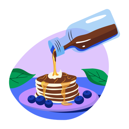 Pouring honey on pancake  Illustration