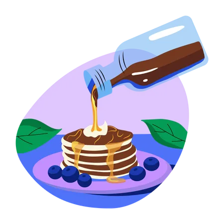 Pouring honey on pancake  Illustration