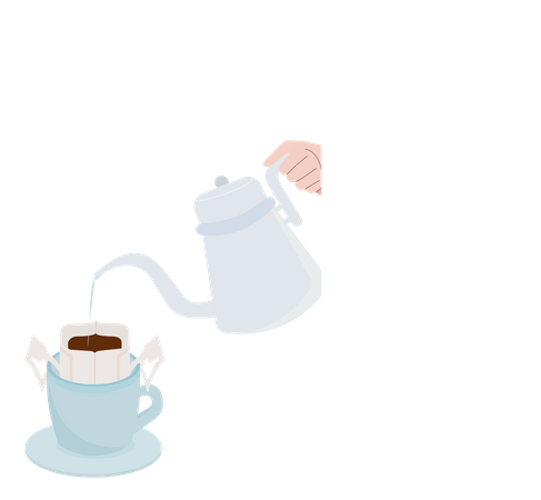 Pouring Hot Water Over Coffee Pack  Illustration