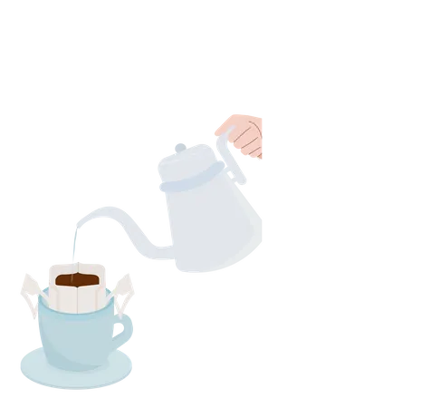 Pouring Hot Water Over Coffee Pack  Illustration