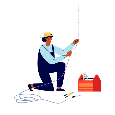 Power lineman or electric connecting wiring  Illustration